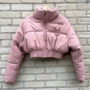 Zara Matte Pink Cropped Puffer Jacket